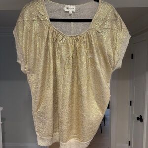 Vanessa Bruno Gold Short-Sleeve Mohair-Blend Sweater, US M/L (VB Sz 2/IT 42)